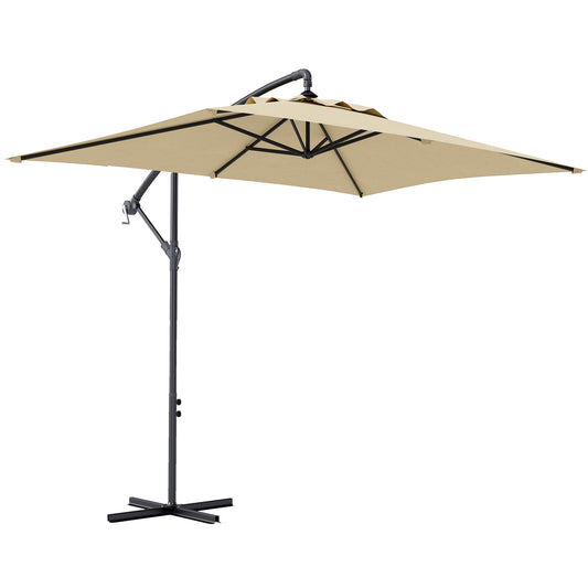 Photo of Outsunny 3m Square Canopy Cantilever Parasol, with Cross Base - Beige in Beige colour on a white background