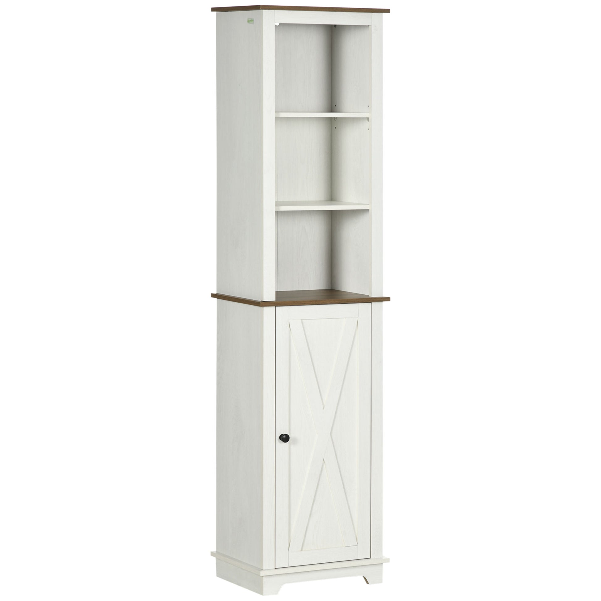Photo of kleankin Bathroom Cabinet, Tall Storage Cabinet with Door and Adjustable Shelves, 39.5 x 30 x 160 cm, White in White colour on a white background