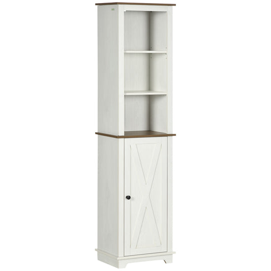 Photo of kleankin Bathroom Cabinet, Tall Storage Cabinet with Door and Adjustable Shelves, 39.5 x 30 x 160 cm, White in White colour on a white background