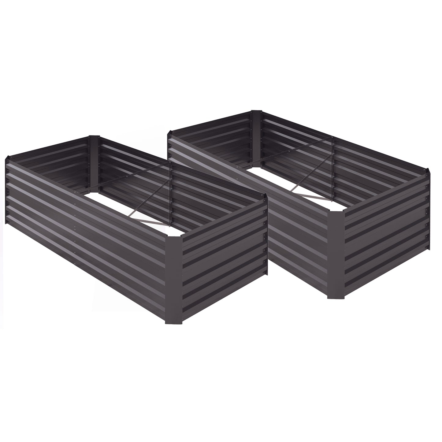 Photo of Outsunny Set of 2 Raised Beds for Garden, Galvanised Steel Outdoor Planters with Multi-reinforced Rods for Vegetables, Plants, Flowers and Herbs, 180 x 90 x 59 cm, Dark Grey in Grey colour on a white background