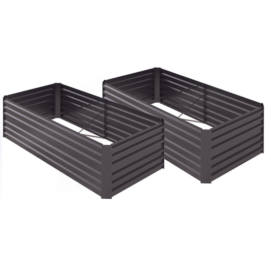 Photo of Outsunny Set of 2 Raised Beds for Garden, Galvanised Steel Outdoor Planters with Multi-reinforced Rods for Vegetables, Plants, Flowers and Herbs, 180 x 90 x 59 cm, Dark Grey in Grey colour on a white background