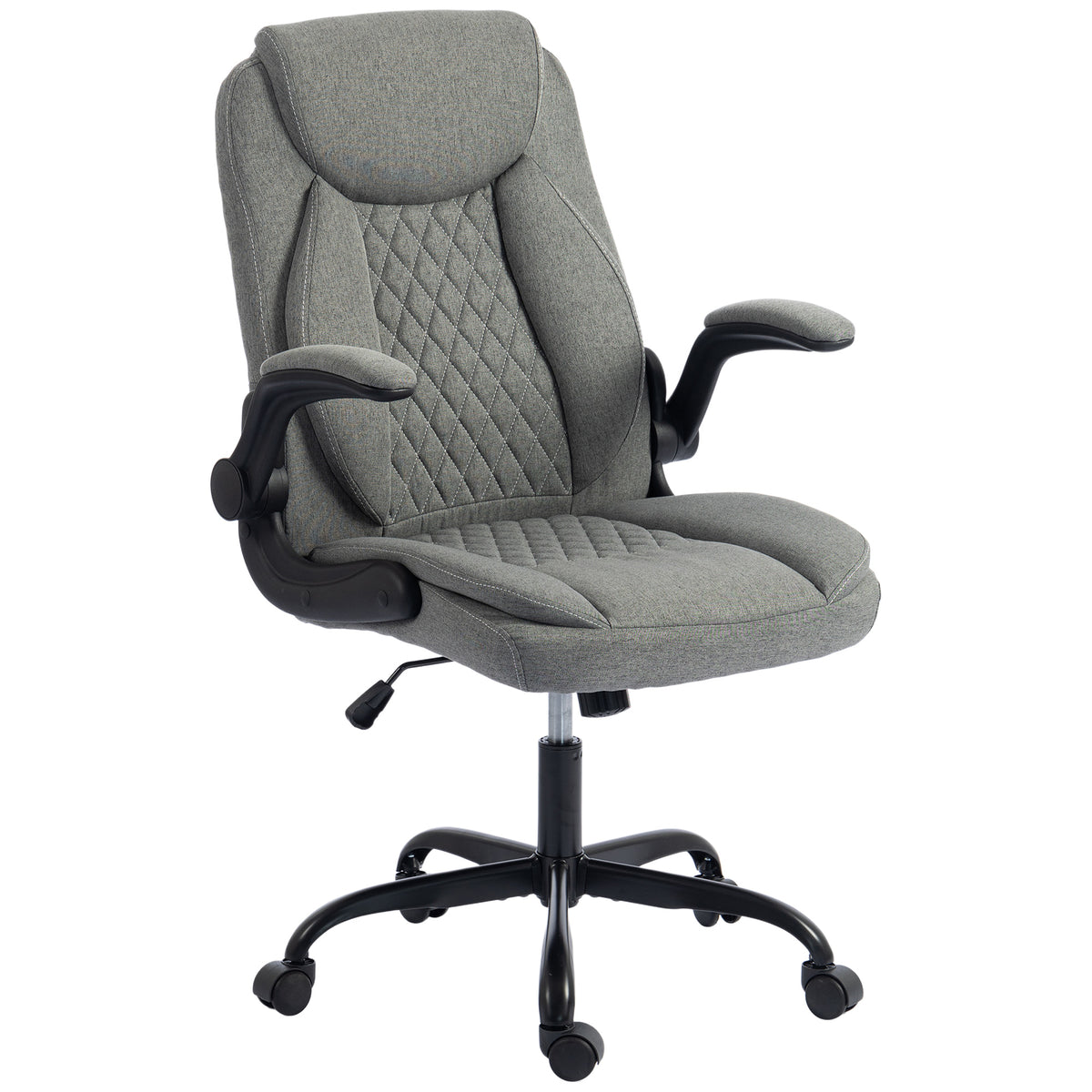 Photo of HOMCOM Linen-Look Computer Desk Chair, Executive Office Chair with Flip-Up Armrests and Thick Cushion, Grey in Grey colour on a white background