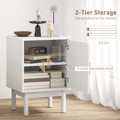 Open bedside table showing adjustable shelves and two-tier storage
