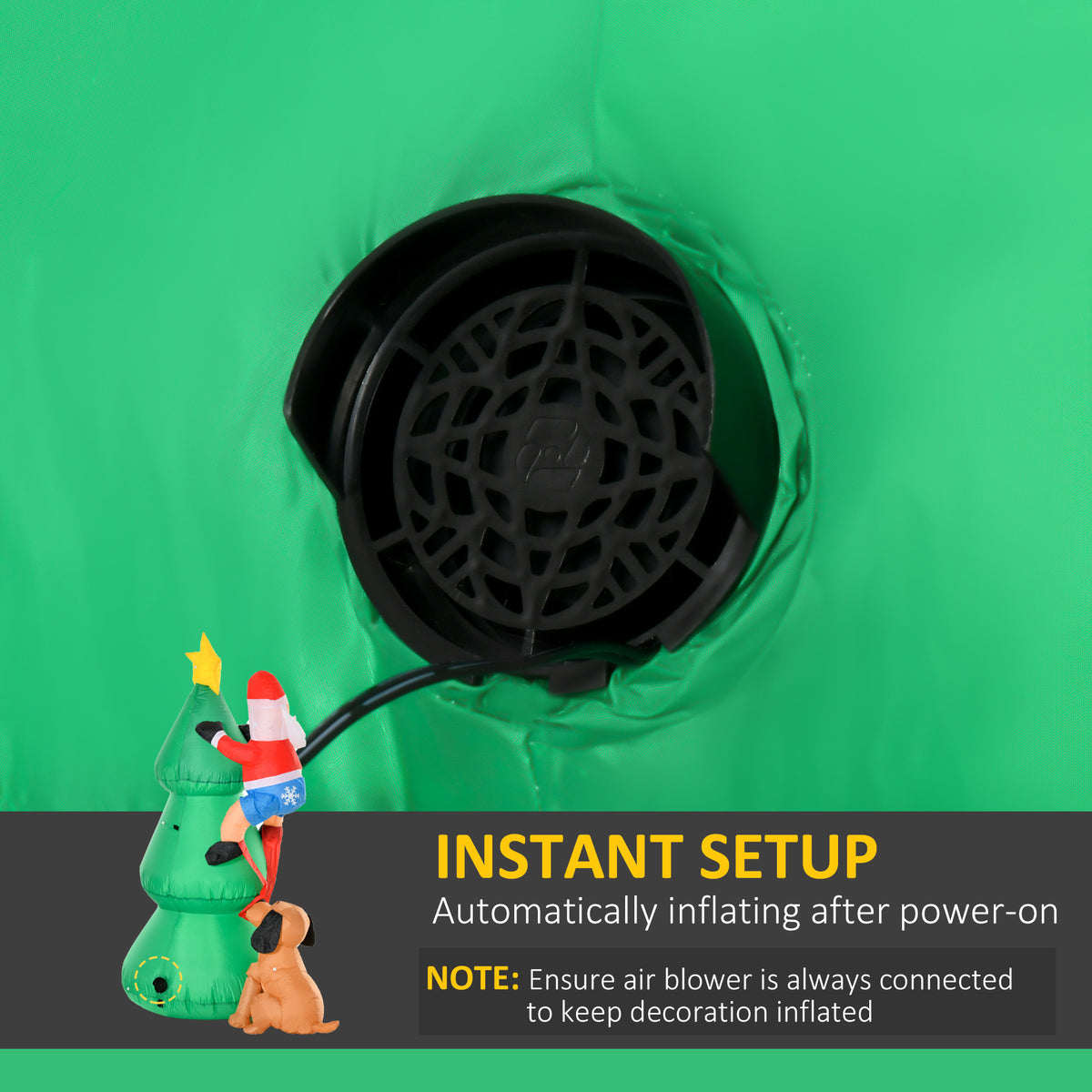 Inflatable Christmas tree air blower integrated into the green fabric