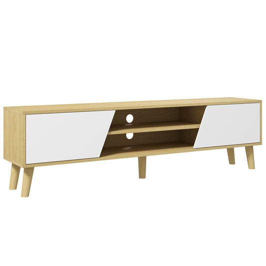 Photo of HOMCOM Scandinavian-Style TV Cabinet, with Storage - Wood-Effect/White in Wood-Effect/White colour on a white background