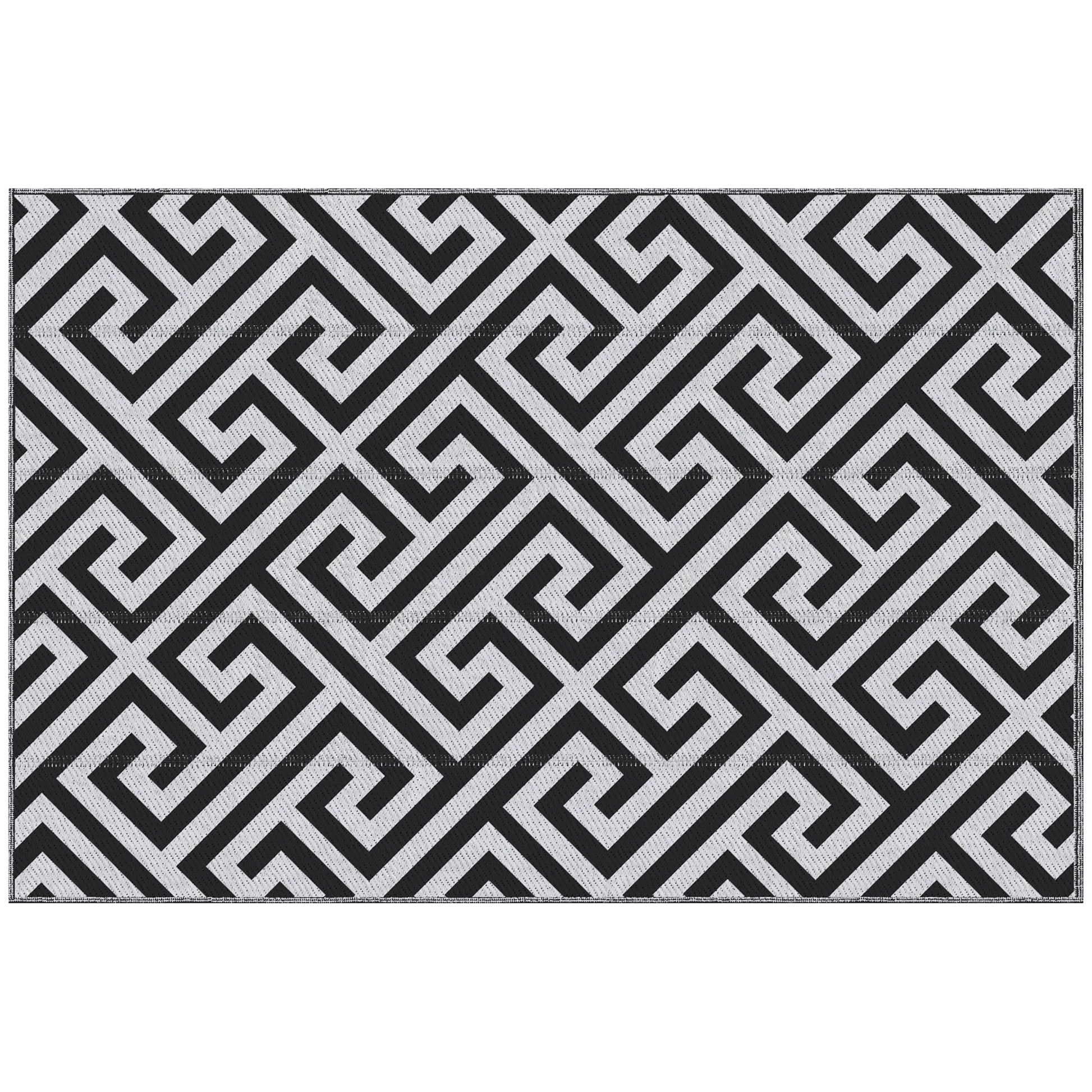 Photo of Outsunny Outdoor Rug Reversible Mat Plastic Straw Rug Portable RV Camping Mat for Garden Deck Picnic Indoor, 121 x 182 cm (4 x 6 ft), Black & White in White colour on a white background