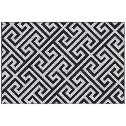 Photo of Outsunny Outdoor Rug Reversible Mat Plastic Straw Rug Portable RV Camping Mat for Garden Deck Picnic Indoor, 121 x 182 cm (4 x 6 ft), Black & White in White colour on a white background