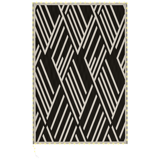 Photo of Outsunny Plastic Straw Reversible RV Outdoor Rug with LED String Light, 182 x 274cm, Black and Coffee in Coffee colour on a white background