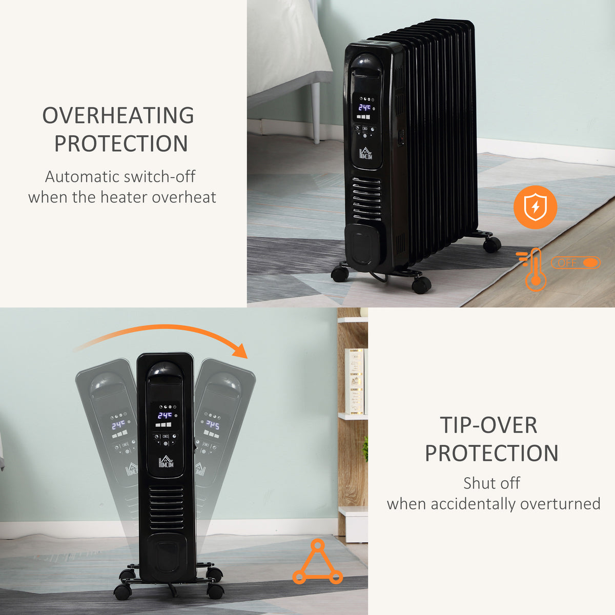 HOMCOM black oil-filled radiator heater with overheat and tip-over protection features