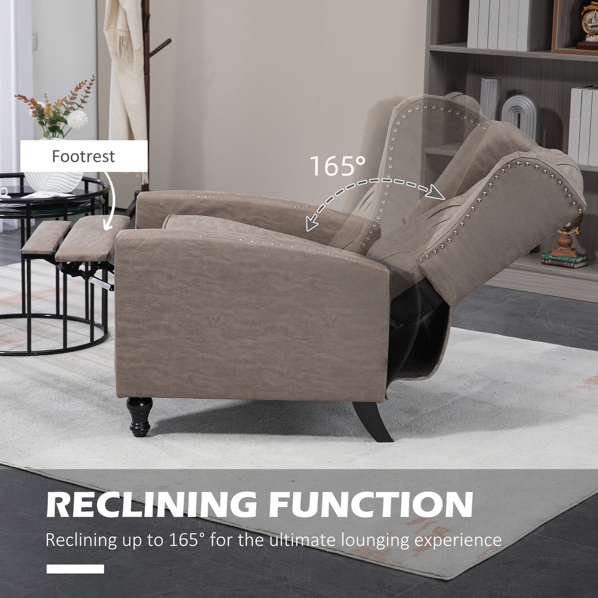 HOMCOM brown reclining armchair tilted back with footrest extended