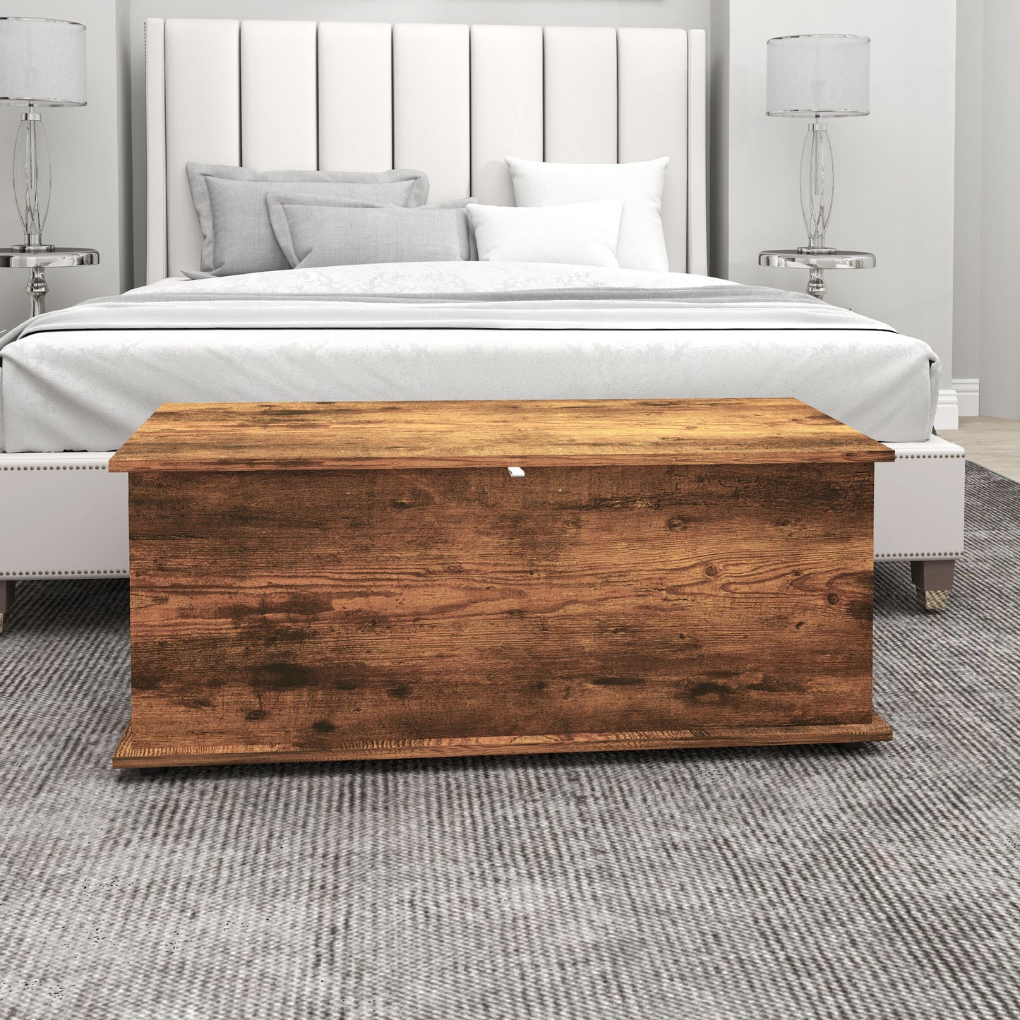 HOMCOM Storage Chest, Large 113L Blanket Box, Shoe Bench with Safety Hinged Lid, Storage Trunk, Bed End Bench for Bedroom, Hallway, Living room, Playroom, 100 x 40 x 40cm, Rustic Brown