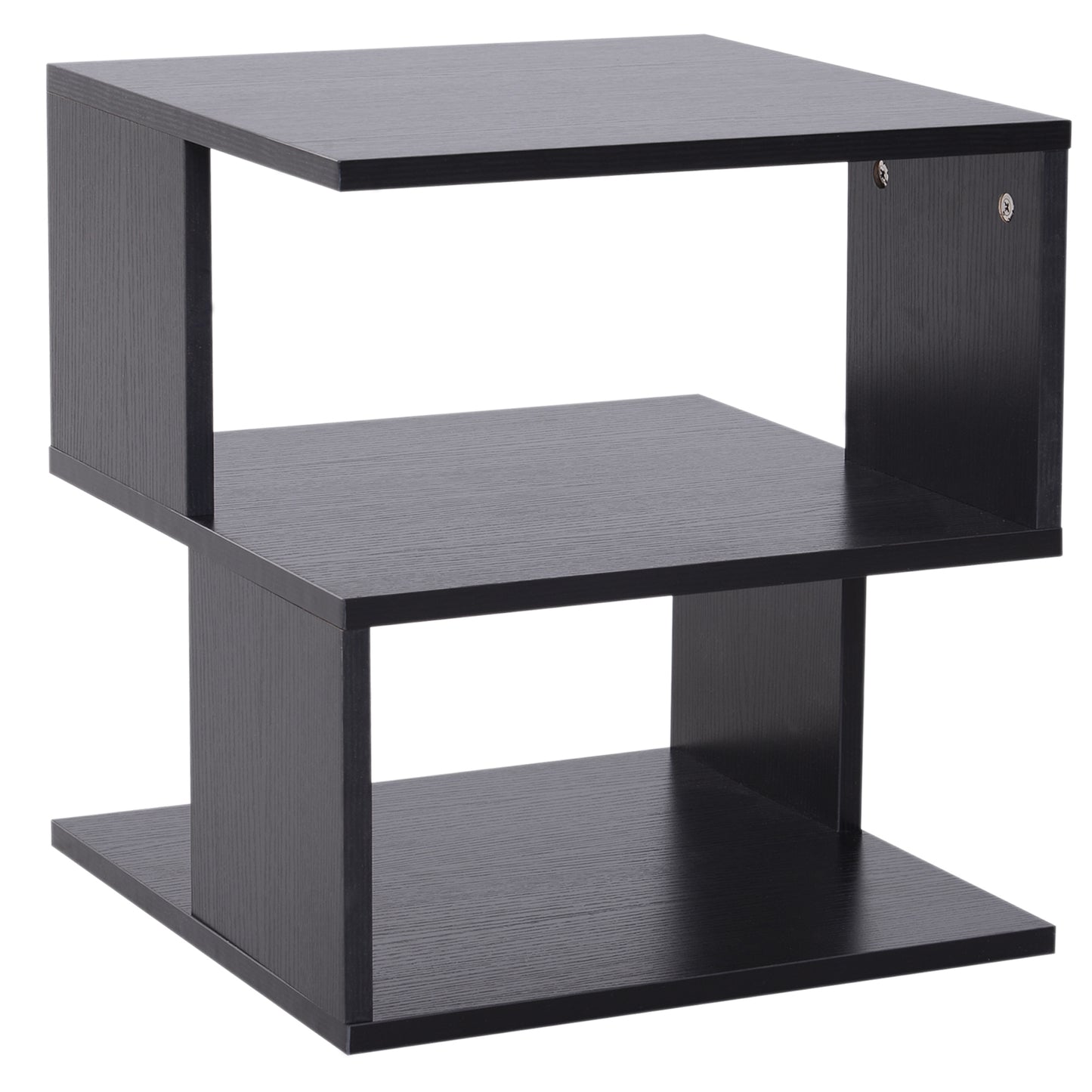 Photo of HOMCOM Side Table, Square Coffee Table, Modern End Table with 2 Tier Storage Shelves for Living Room, Bedroom, Black in Black colour on a white background