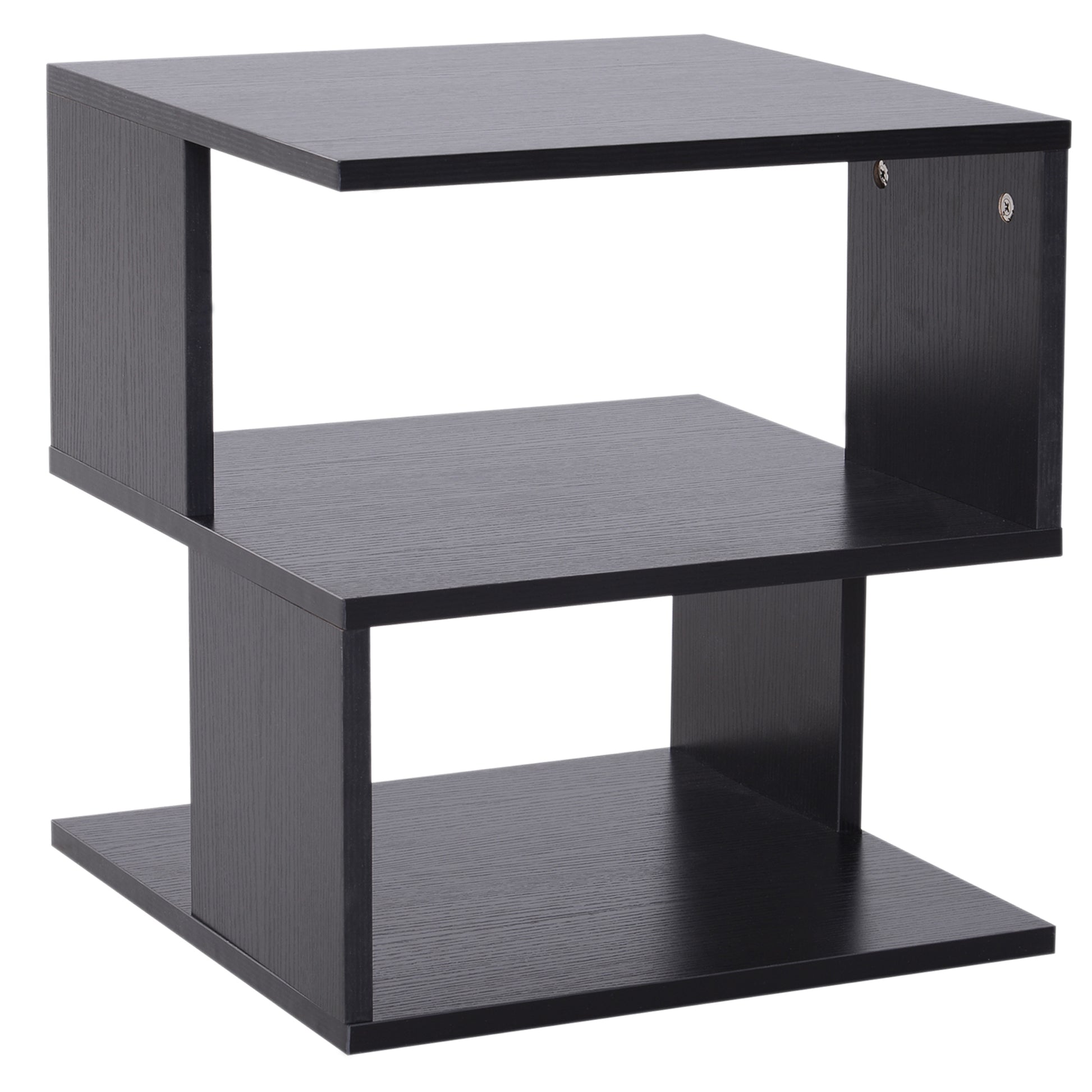 Photo of HOMCOM Side Table, Square Coffee Table, Modern End Table with 2 Tier Storage Shelves for Living Room, Bedroom, Black in Black colour on a white background
