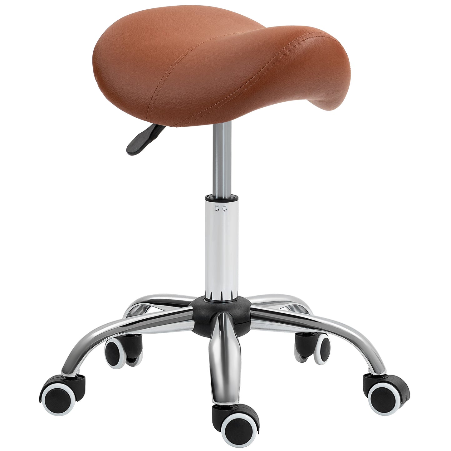 Photo of HOMCOM Saddle Stool, Height Adjustable Salon Chair for Massage Spa, Faux Leather, Brown in Brown colour on a white background