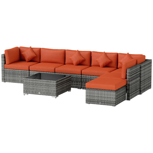Photo of Outsunny Eight-Piece Rattan Sofa Set - Orange/Grey in Orange/Grey colour on a white background