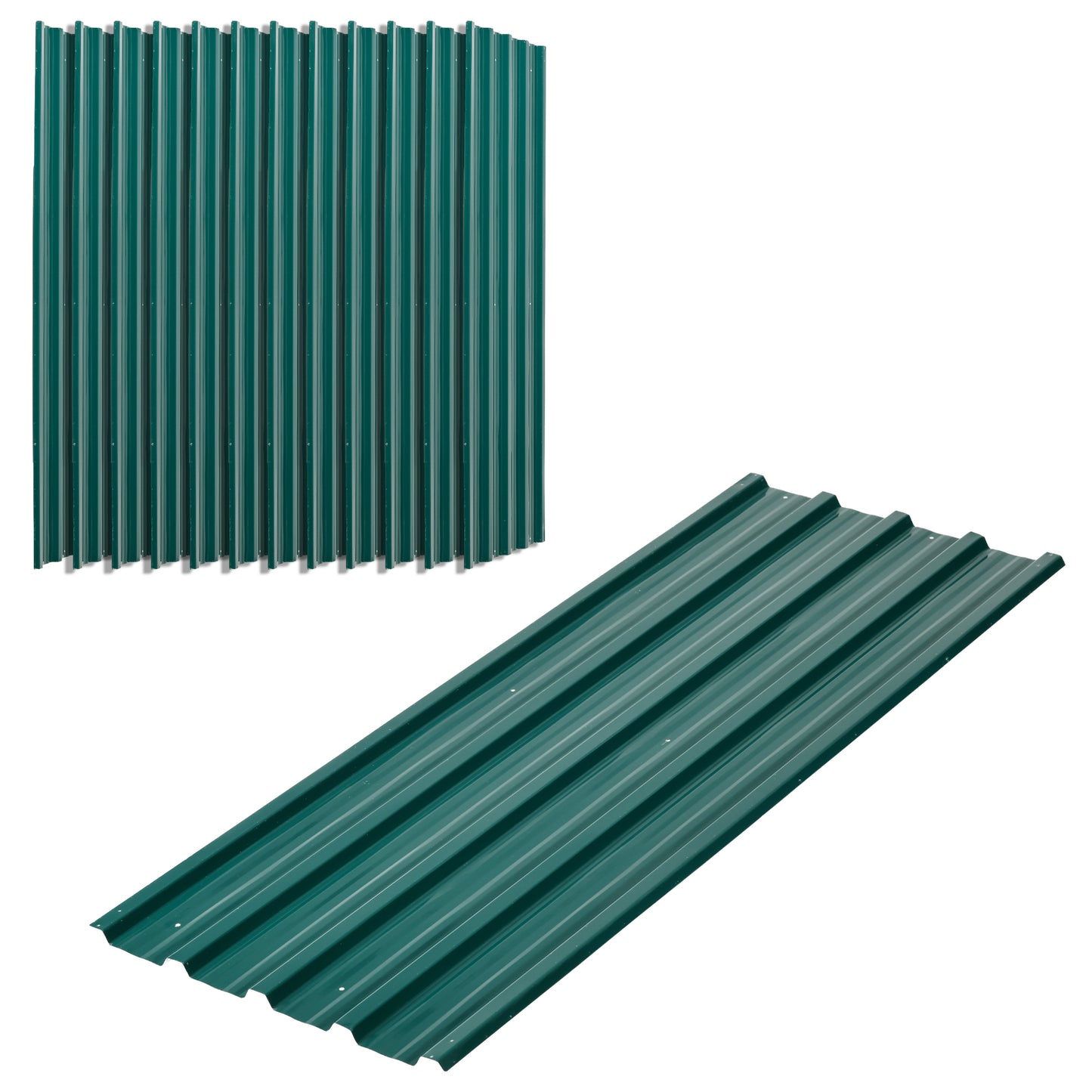 Photo of Outsunny Set of 12 Corrugated Steel Roof Sheet Panels - Green in Green colour on a white background