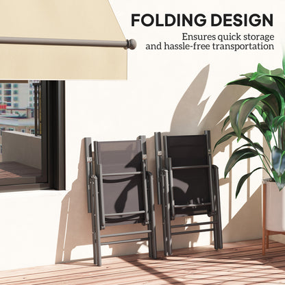 Two folded dark grey garden chairs with mesh panels