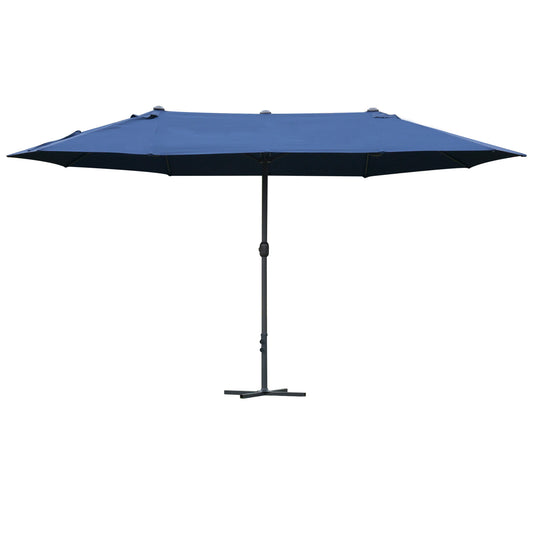 Photo of Outsunny 4.6M Sun Umbrella Canopy Double-sided Crank Sun Shade w/ Cross Base Dark Blue in Blue colour on a white background