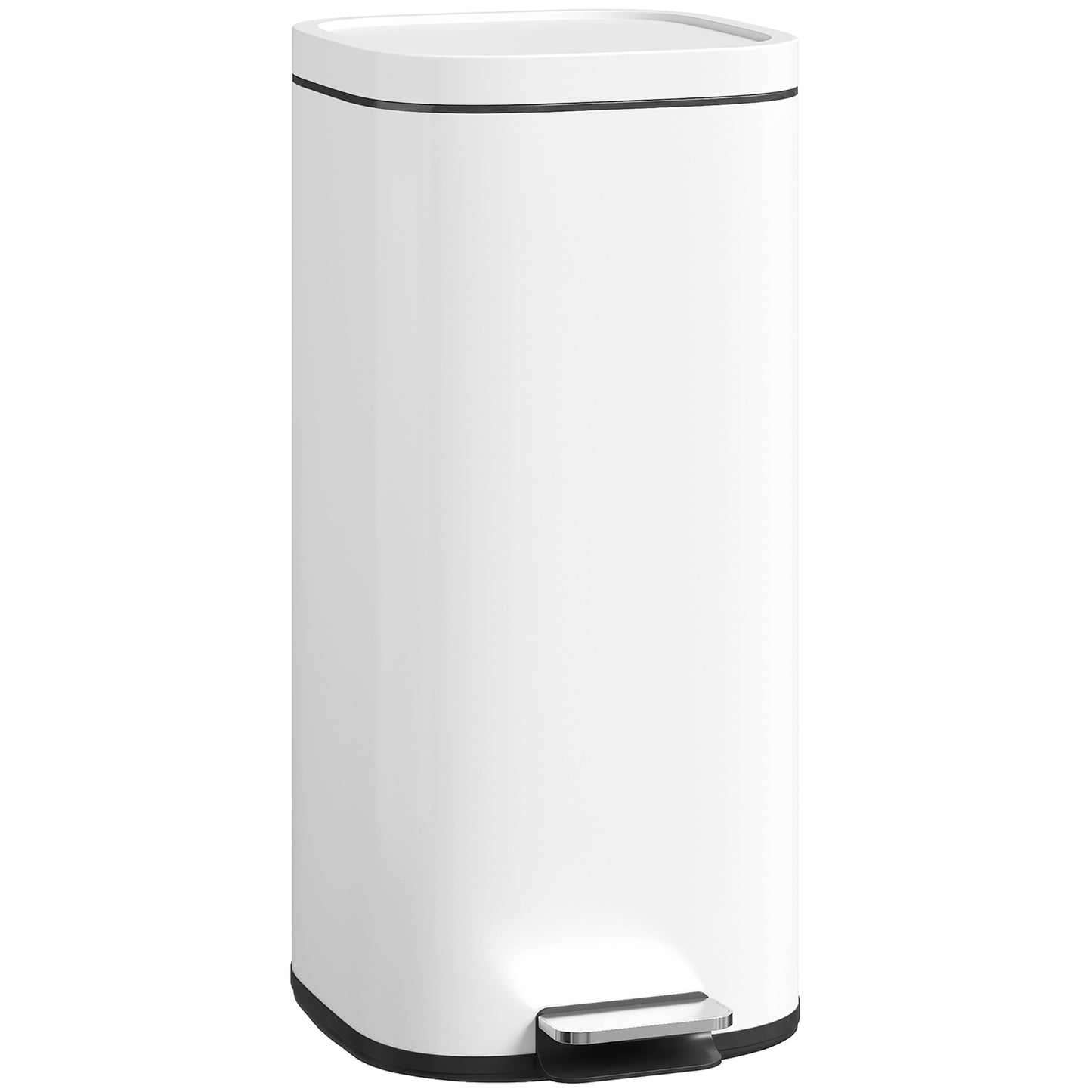 Photo of HOMCOM 30L Kitchen Bin, Compact Pedal Bin with Soft-Close and Stay-Open Lid, Removable Bucket for Kitchen, Home, Office, White in White colour on a white background