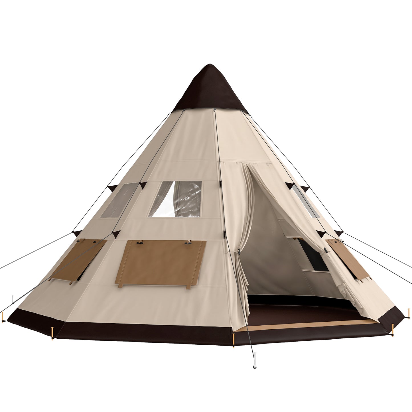 Photo of Outsunny 6 Men Tipi Tent with Carry Bag - Khaki in Khaki colour on a white background
