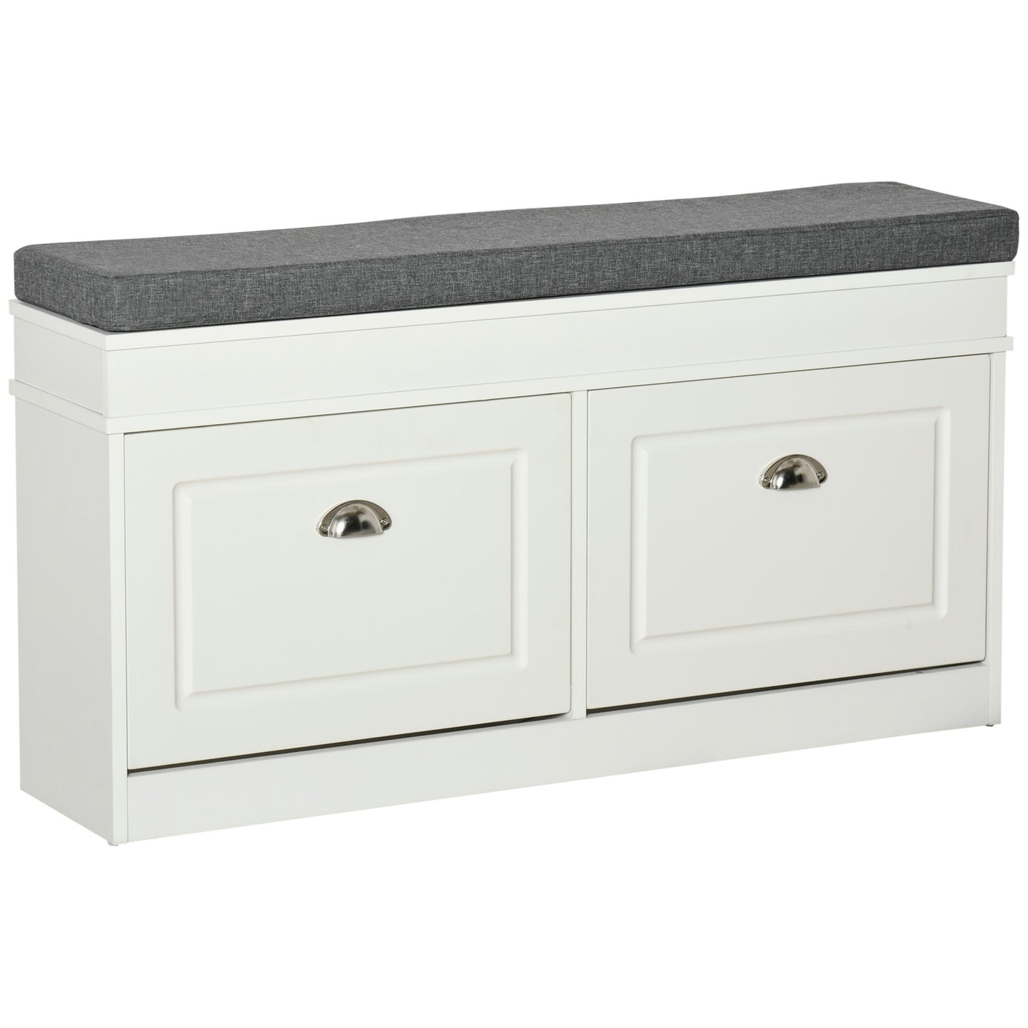 Photo of HOMCOM Shoe Storage Bench with Seat Cushion, 2 Drawers, Adjustable Shelf for Entryway, Living Room, White in White colour on a white background