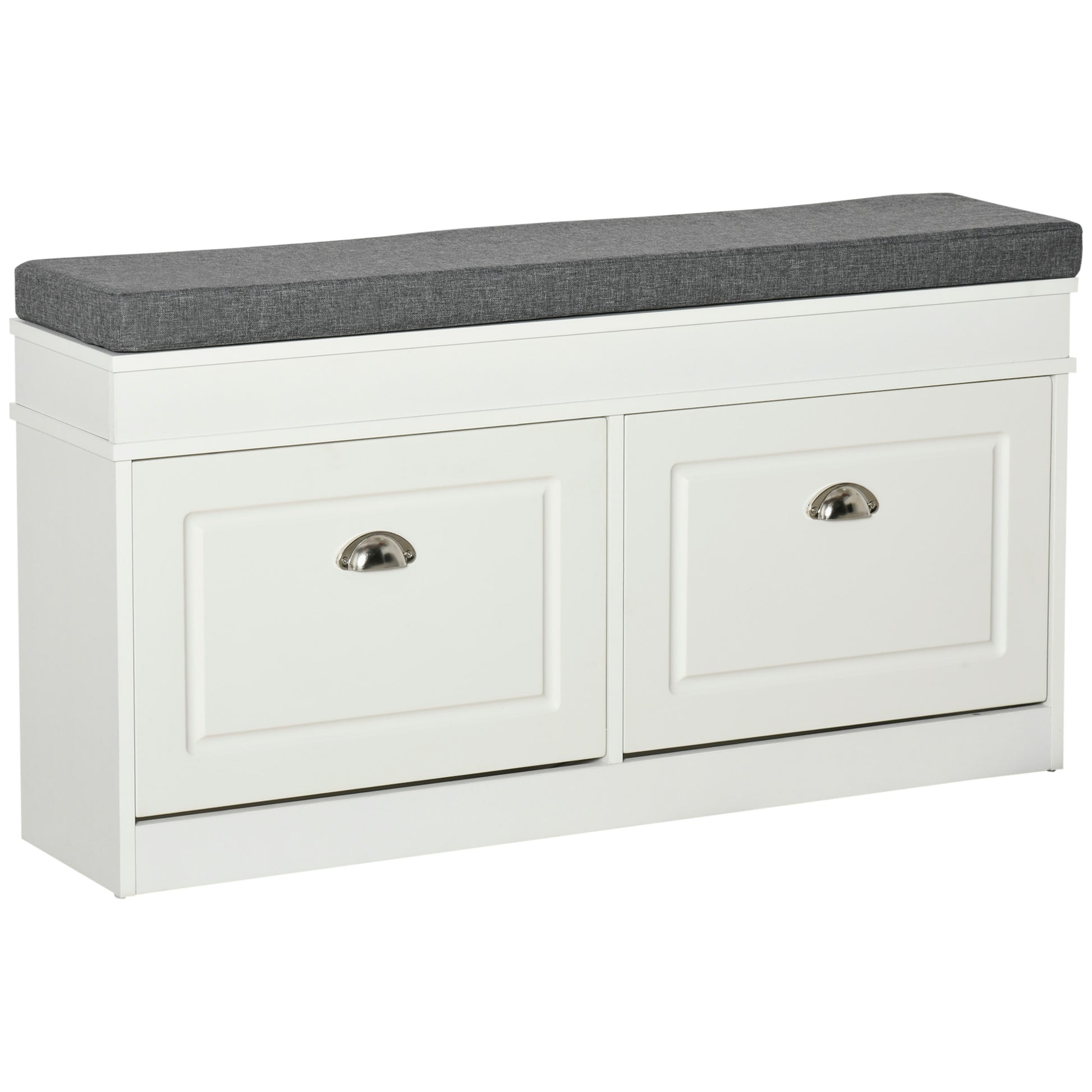 Photo of HOMCOM Shoe Storage Bench with Seat Cushion, 2 Drawers, Adjustable Shelf for Entryway, Living Room, White in White colour on a white background