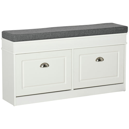 Photo of HOMCOM Shoe Storage Bench with Seat Cushion, 2 Drawers, Adjustable Shelf for Entryway, Living Room, White in White colour on a white background