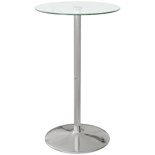 Photo of HOMCOM High Top Bar Table, Round Kitchen Table with Tempered Glass Top and Steel Base, Bistro Table for 2 People, Clear in Clear colour on a white background