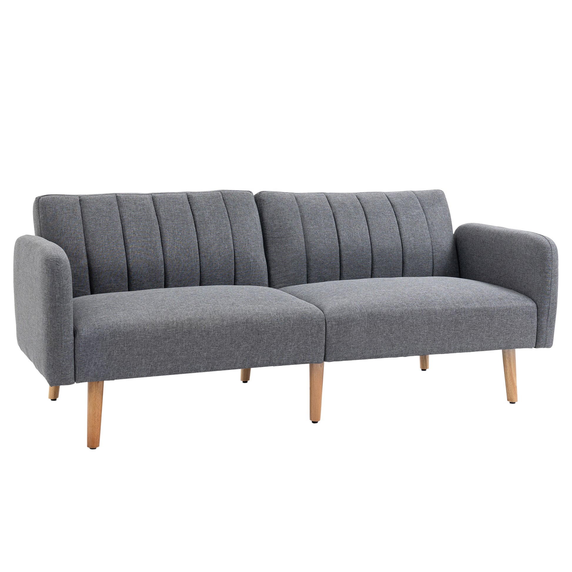 Photo of HOMCOM 3 Seater Sofa Bed, Convertible Linen Fabric Sofa Couch, Click Clack Sofabed with Adjustable Split Backrest for Living Room, Bedroom, Guest Room, Grey in Grey colour on a white background