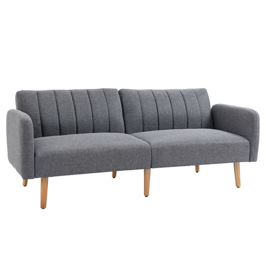 Photo of HOMCOM 3 Seater Sofa Bed, Convertible Linen Fabric Sofa Couch, Click Clack Sofabed with Adjustable Split Backrest for Living Room, Bedroom, Guest Room, Grey in Grey colour on a white background