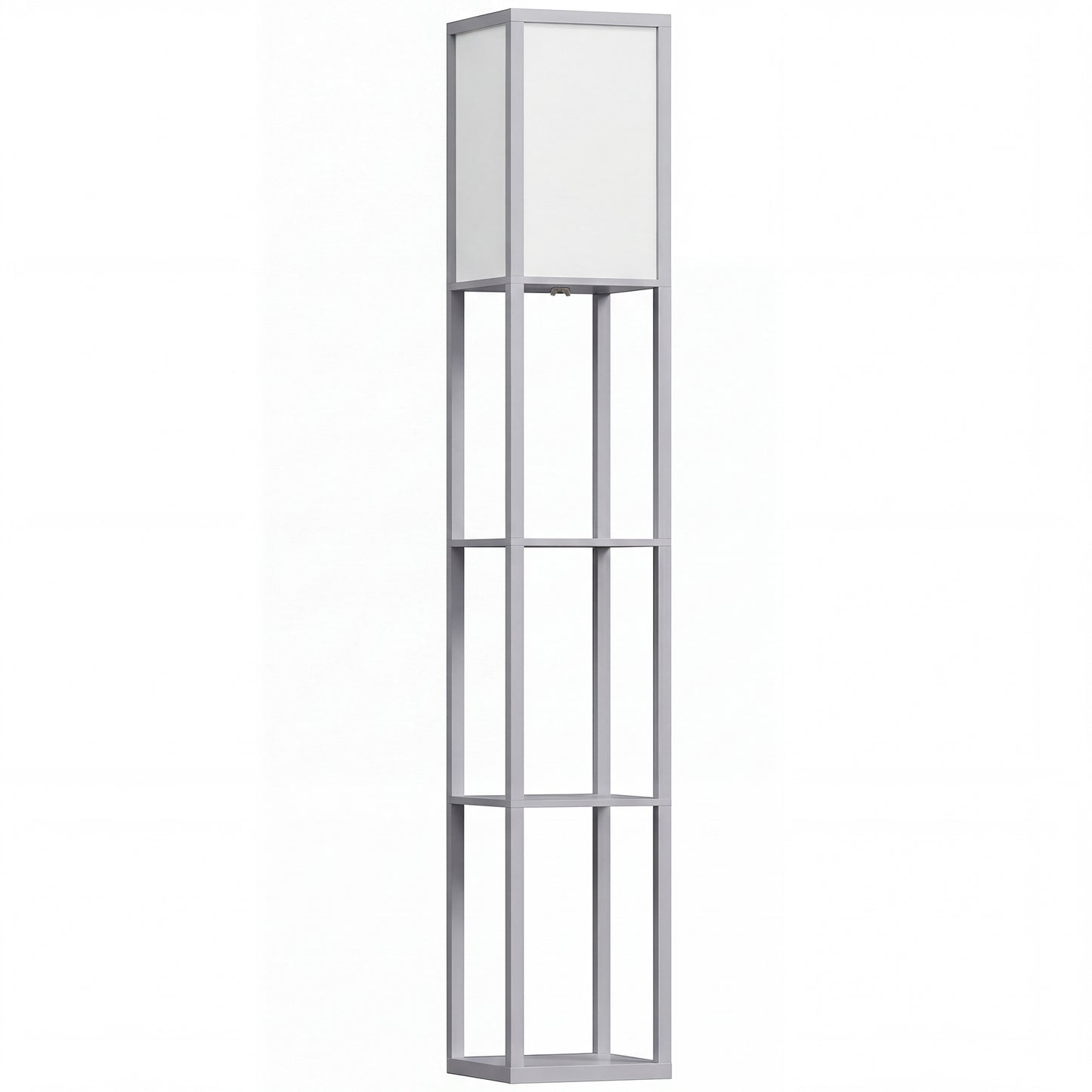Photo of HOMCOM 3-Tier Floor Lamp with Shelves and Storage, Modern Corner Standing Lamp with Lampshade, Reading Light with Foot Switch for Living Room, Bedroom, Home Office, Bulb not Included, Grey in Grey colour on a white background