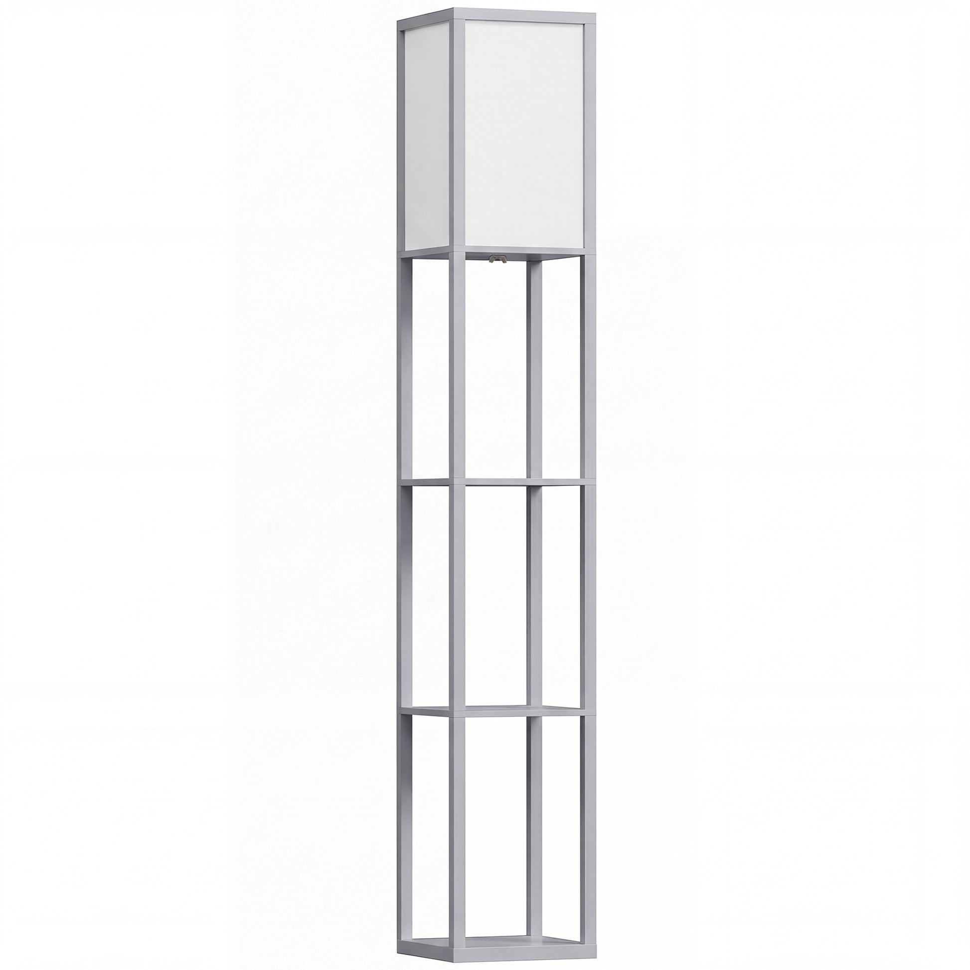 Photo of HOMCOM 3-Tier Floor Lamp with Shelves and Storage, Modern Corner Standing Lamp with Lampshade, Reading Light with Foot Switch for Living Room, Bedroom, Home Office, Bulb not Included, Grey in Grey colour on a white background