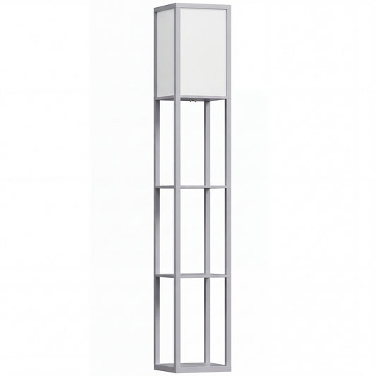 Photo of HOMCOM 3-Tier Floor Lamp with Shelves and Storage, Modern Corner Standing Lamp with Lampshade, Reading Light with Foot Switch for Living Room, Bedroom, Home Office, Bulb not Included, Grey in Grey colour on a white background