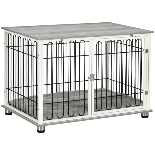 Photo of PawHut Indoor Dog Crate Furniture, Side End Table, with Soft Washable Cushion, Lockable Doors, for Small and Medium Dogs in Dogs colour on a white background