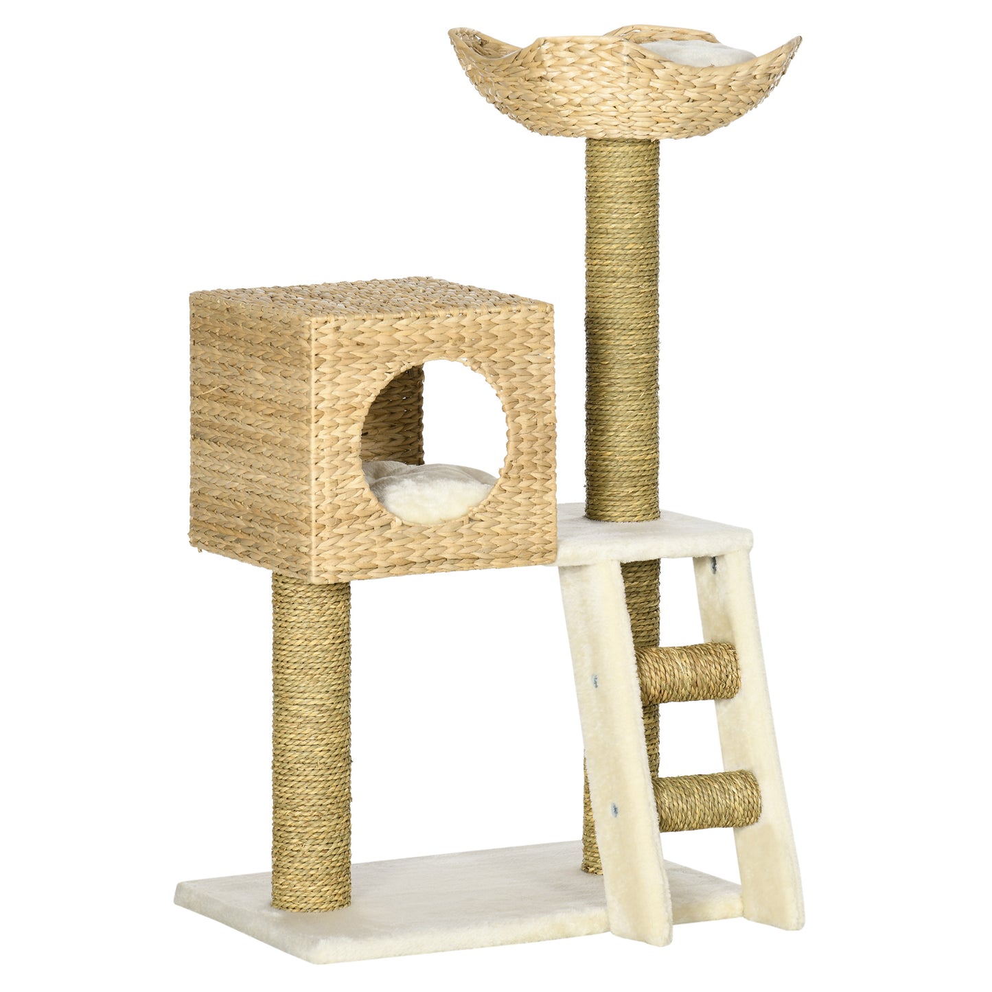 Photo of PawHut Cat Tree, with Scratching Posts, Bed, Cat House - Natural Finish in Finish colour on a white background