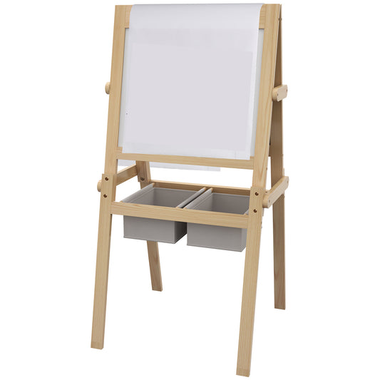 Photo of AIYAPLAY Kids Easel with Paper Roll, 3 in 1 Art Easel for Toddlers, Double-Sided Kids Whiteboard Blackboard with Storage Baskets for Ages 3-6 Years - Natural Wood Finish in Finish colour on a white background