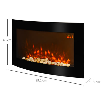 HOMCOM curved electric wall fireplace with dimensions of 89.2 × 48 × 13.5 cm