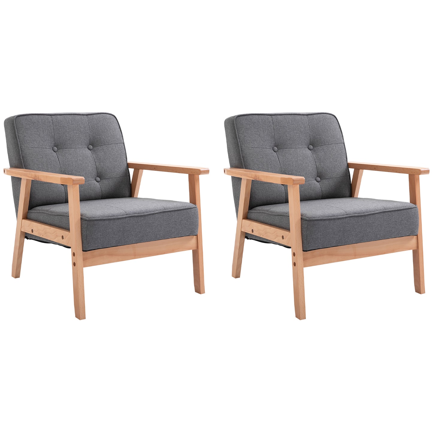 Photo of HOMCOM Armchair, Linen Fabric Accent Chair, Occasional Chair with Beech Wood Frame for Living Room, Reception, Bedroom, Balcony, Set of 2, Grey and Natural in Natural colour on a white background