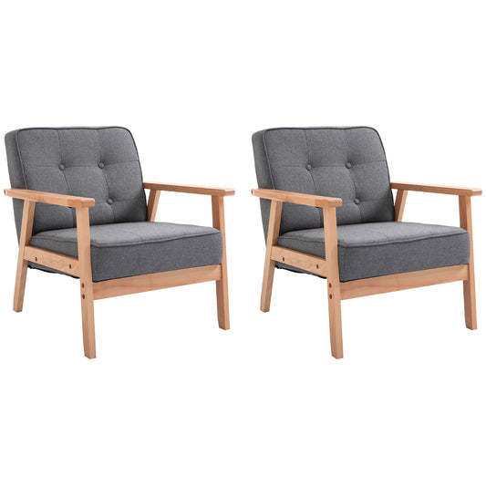 Photo of HOMCOM Armchair, Linen Fabric Accent Chair, Occasional Chair with Beech Wood Frame for Living Room, Reception, Bedroom, Balcony, Set of 2, Grey and Natural in Natural colour on a white background