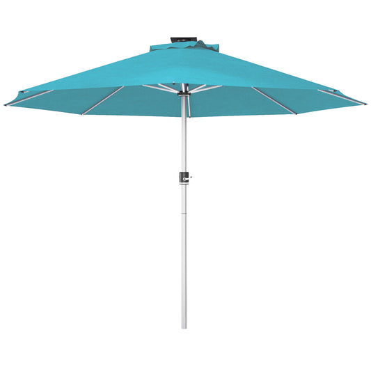 Photo of Outsunny 3m Parasol, with Solar-Powered LED Lights - Blue in Blue colour on a white background