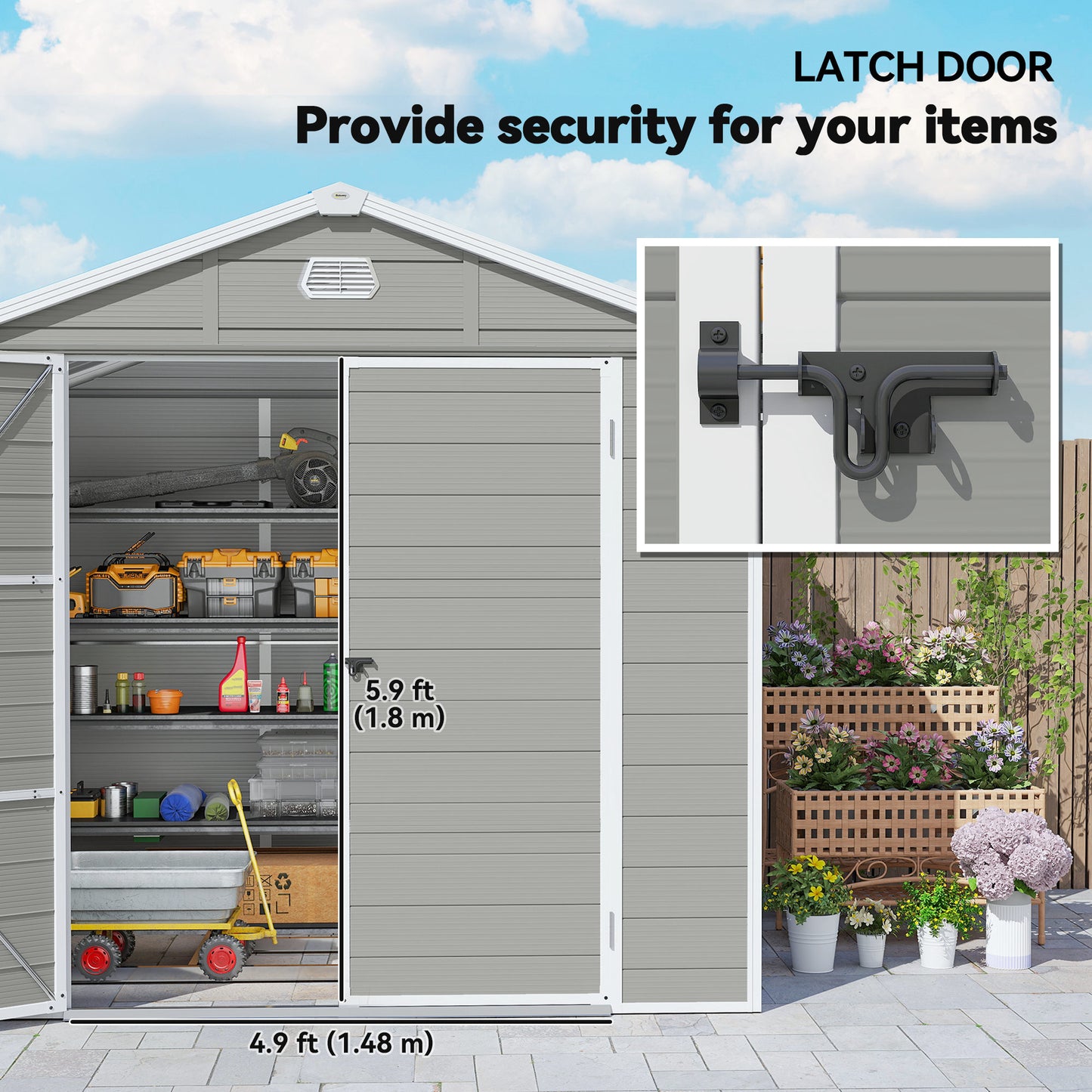Outsunny 7.9ft x 6.2ft Aluminium Frame Rust Resistance Waterproof Shed, with Galvanised Foundation - Light Grey