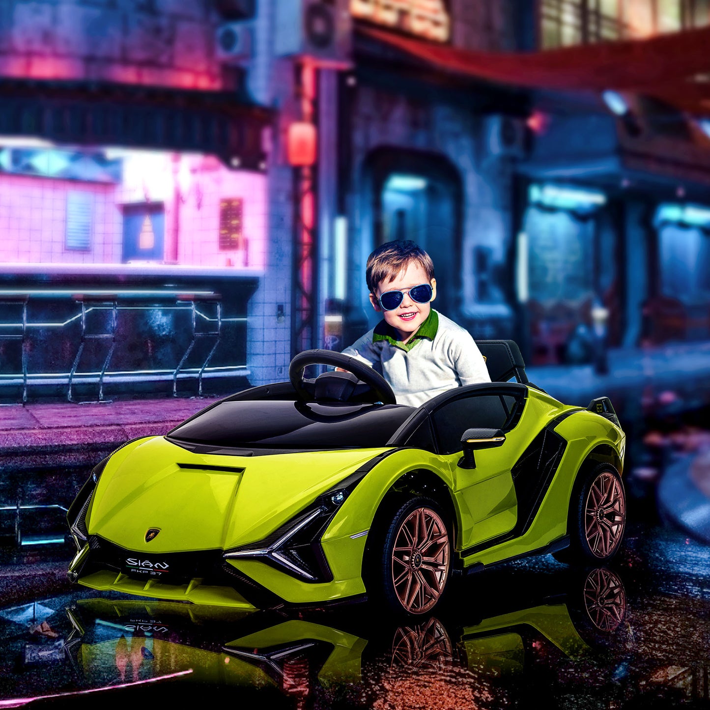 HOMCOM Lamborghini Sian Licensed 12V Electric Car for Kids 2 Motors Toy Car with Remote Control Music Lights MP3 for 3-5 Years Green