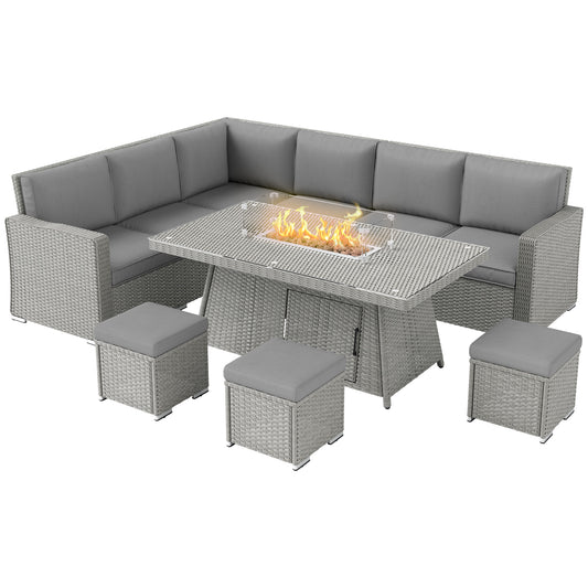 Photo of Outsunny Seven-Piece Firepit Table Rattan Sofa Set - Grey in Grey colour on a white background