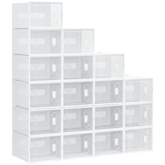 Photo of HOMCOM 18PCS Clear Shoe Box, Plastic Stackable Shoe Storage Box for UK/EU Size up to 12/46 with Magnetic Door for Women/Men, 28 x 36 x 21 cm in cm colour on a white background