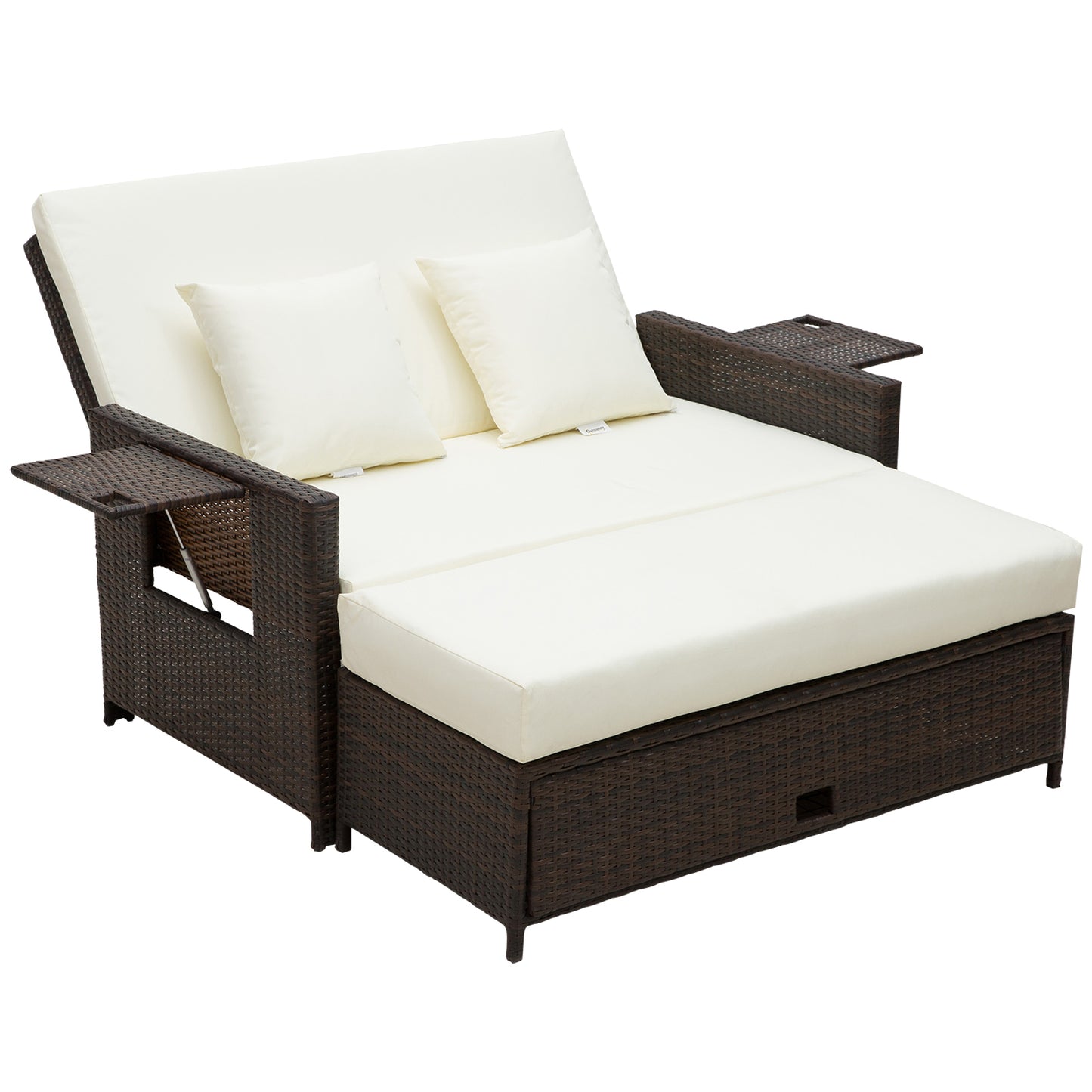 Photo of Outsunny Rattan Sun Lounger 2 Seater Day Bed with Cushions, Brown in Brown colour on a white background