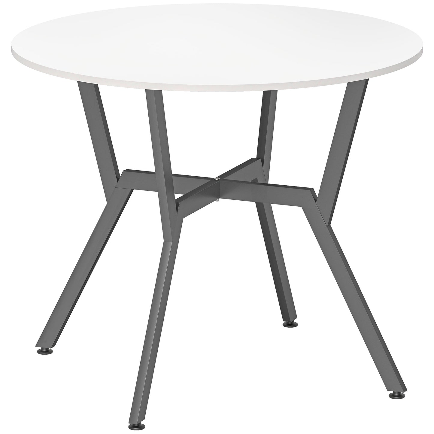 Photo of HOMCOM Dining Table, Round Kitchen Table with Black Legs for Living Room, Dining Room 90 x 76 cm, High Gloss White in White colour on a white background