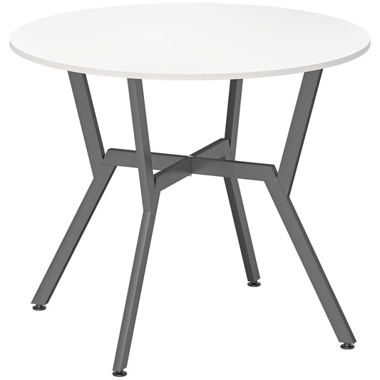 Photo of HOMCOM Dining Table, Round Kitchen Table with Black Legs for Living Room, Dining Room 90 x 76 cm, High Gloss White in White colour on a white background