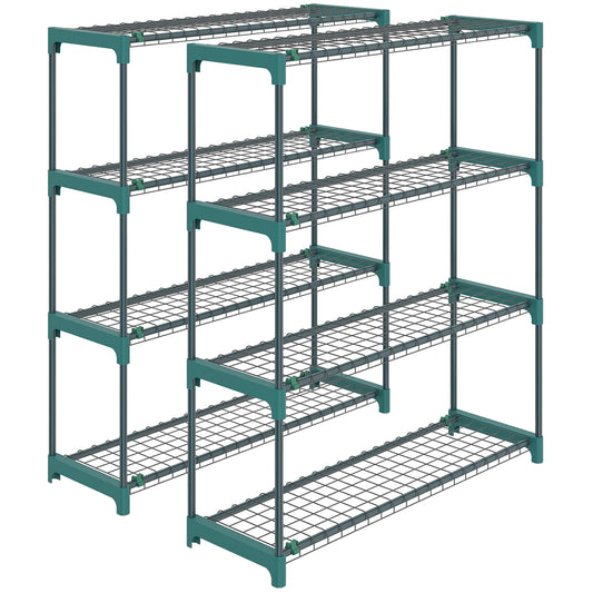 Photo of Outsunny 4-Tier Plant Stand Indoor Outdoor, Set of 2 Metal Plant Shelf with Rack Buckles for Easy Assembly, Flower Display Rack in Rack colour on a white background