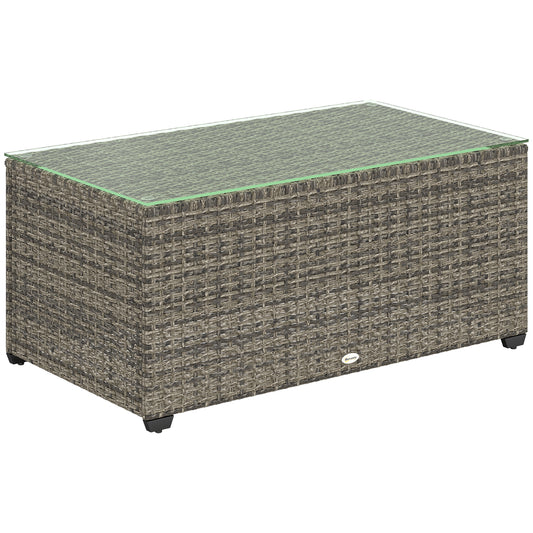 Photo of Outsunny 90 x 50cm Glass-Top Rattan Side Table - Dark Grey in Grey colour on a white background