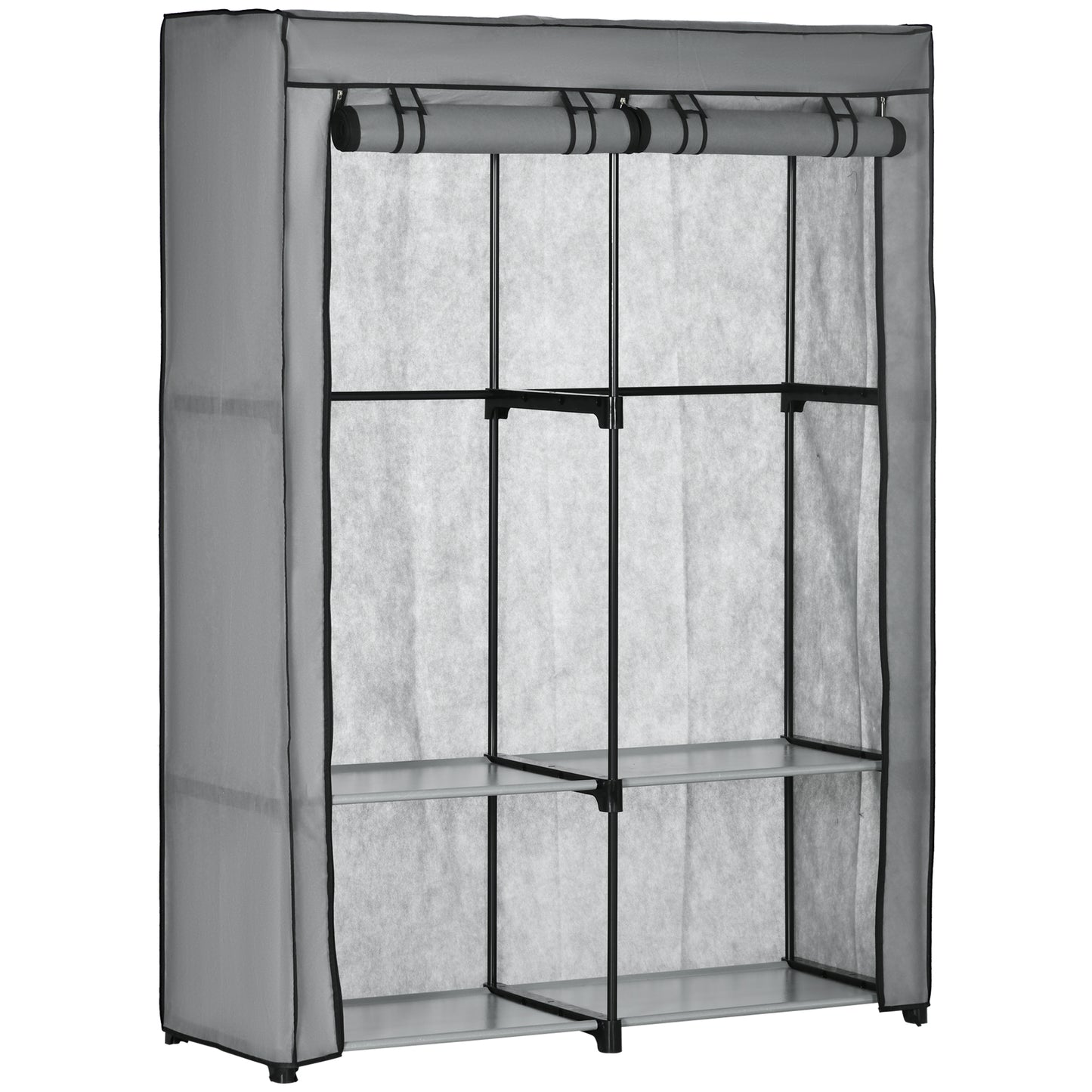 Photo of HOMCOM Steel Frame Fabric Wardrobe, with Rail and Shelves - Light Grey in Grey colour on a white background
